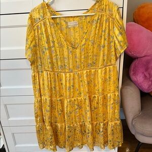 Urban Outfitters Yellow Floral V-Neck Dress